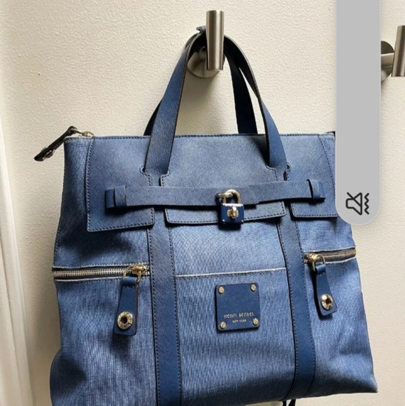 HENRI BENDEL Blue Coated Canvas Leather Jetsetter Convertible Backpack - Picture 7 of 12